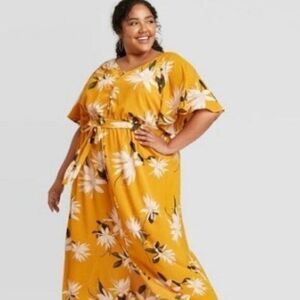 Ava & Viv plus 3X Flutter Sleeve Maxi Dress Floral Gold